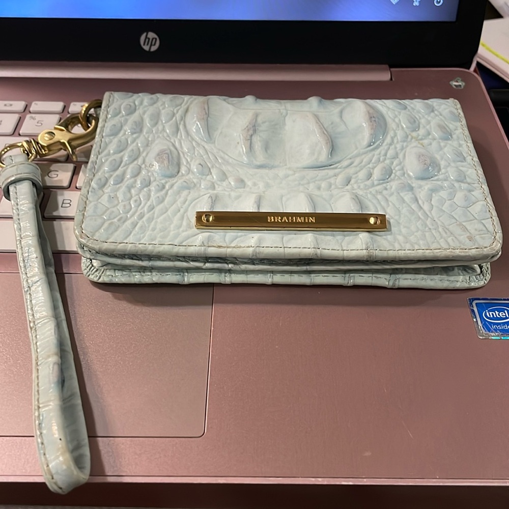 COPY - EUC Brahmin Wristlet in a very light blue color.